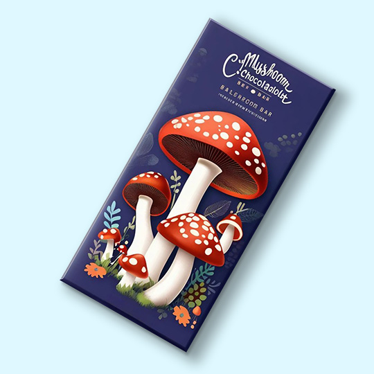 mushroom chocolate bar boxes with printed packaging