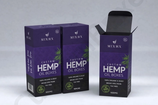 Custom hemp oil box with bold purple design packaging